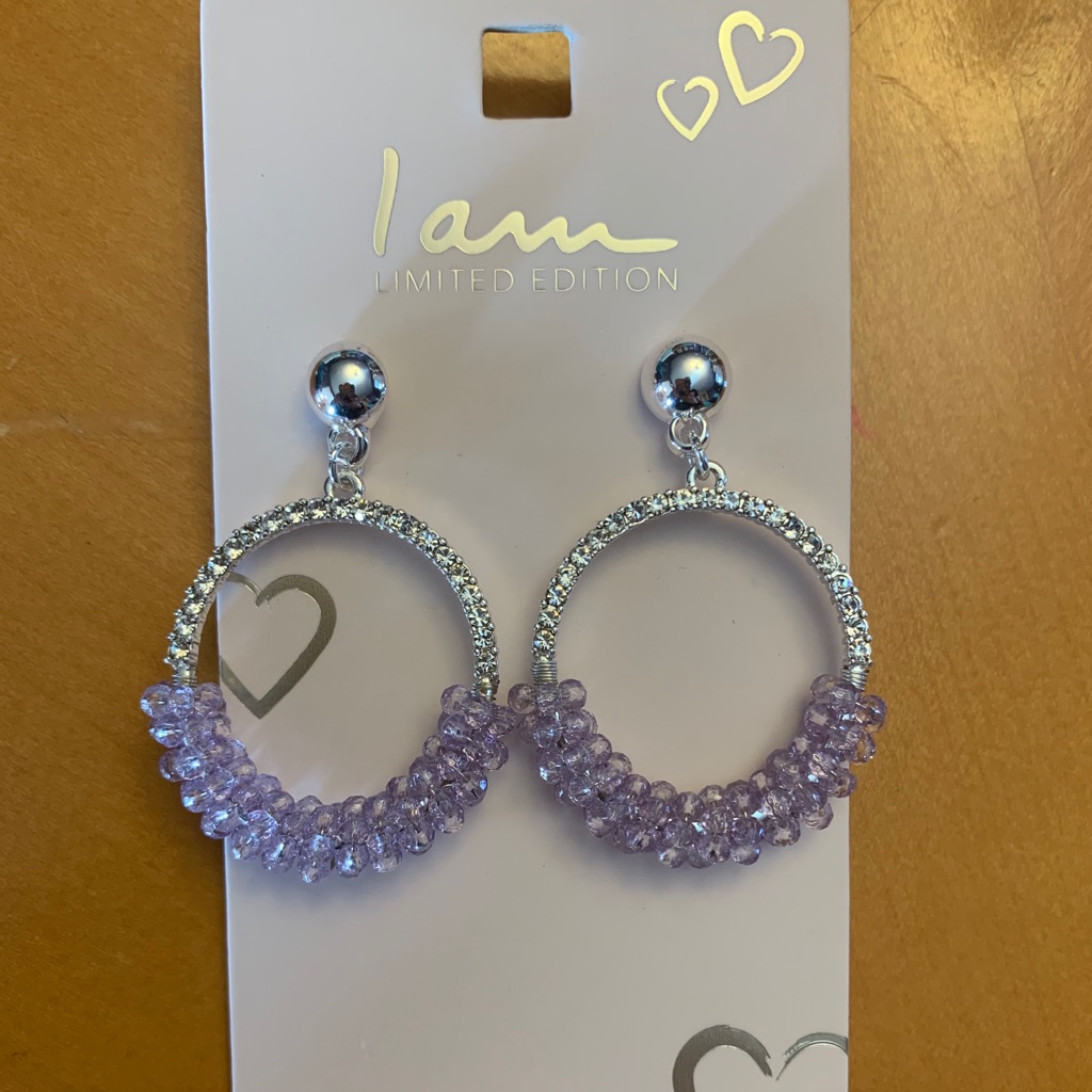 I Am Limited Edition SilverPurple Beaded Earrings 12$